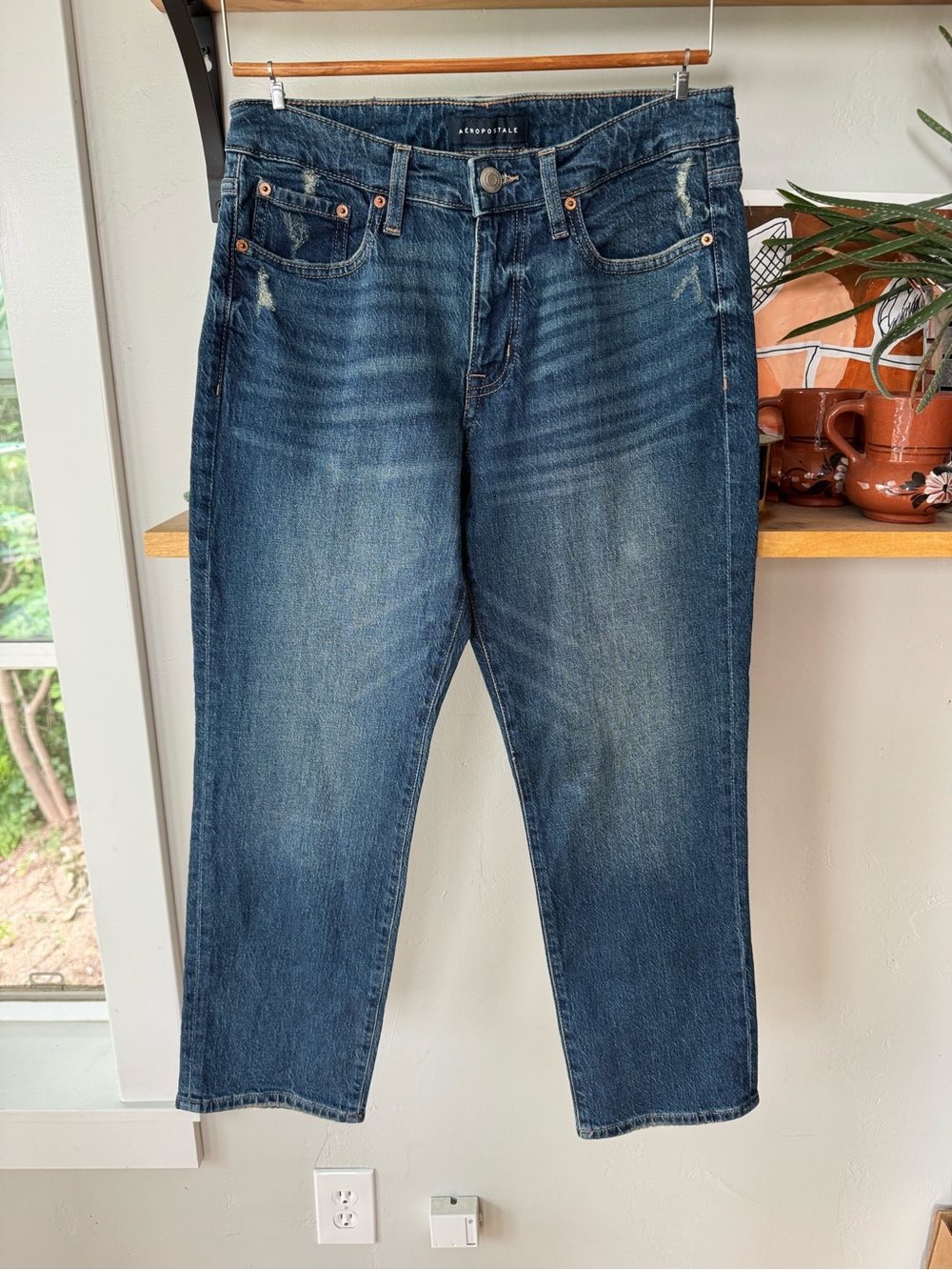 Aeropostale Mid Rise Ankle Straight Leg Jeans Size 6 Dark Blue Wash